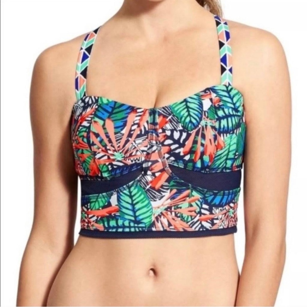 Athleta Hanalei Bralette Bikini Top Navy Blue‎ And Coral Size 32 B/C